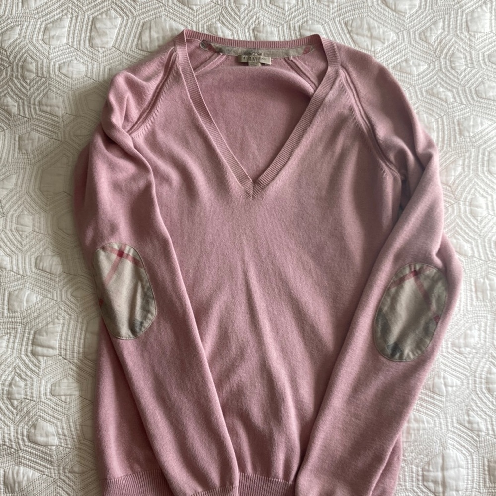 Authentic Burberry Brit cotton cashmere blend Elbow Check Sweater Size Small